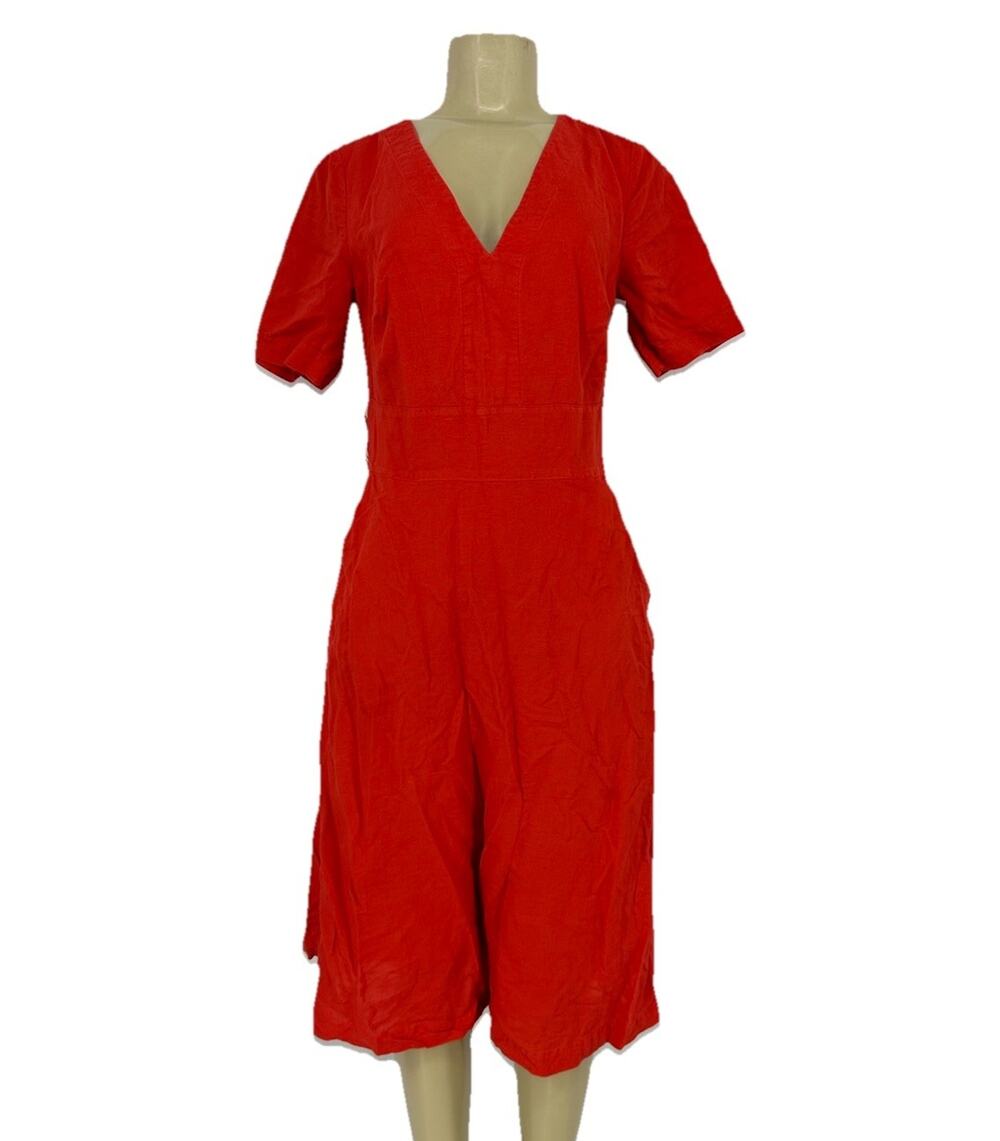 Boden Size 6 Regular Women V-neck Fit Flare Midi Dress Linen Cotton Blend 11-14